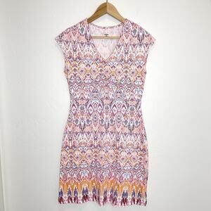 Title Nine Daring Diamalete Dress Womens Small White Multicolor Print Ruched